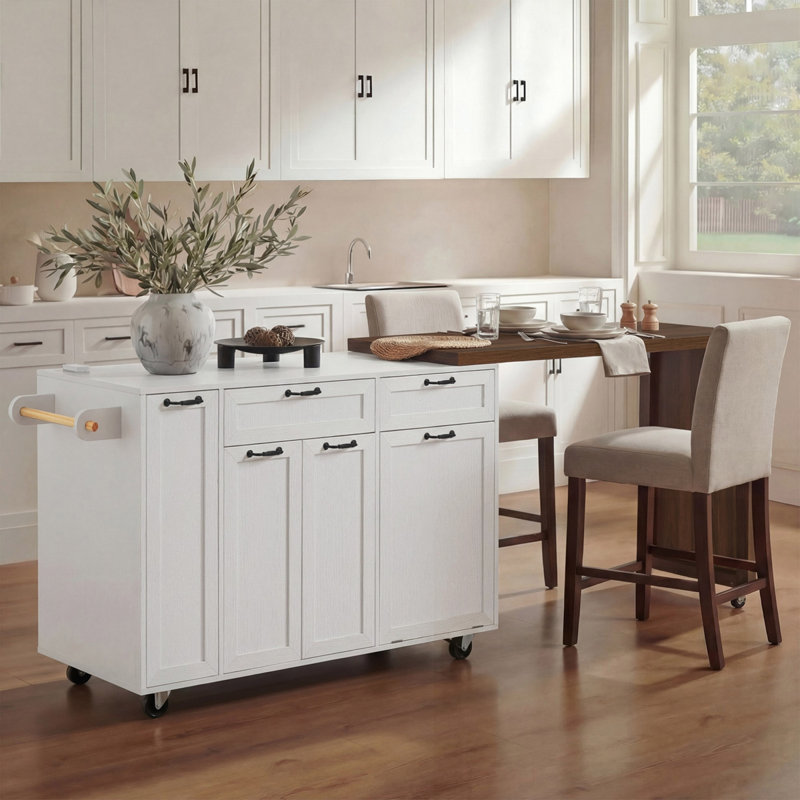 102.3" Kitchen Island with Extendable Dining Table, White