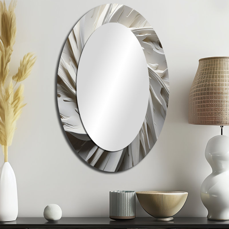 White Majestic Motion I - Miroir mural moderne ovale, 36 po x 24 po