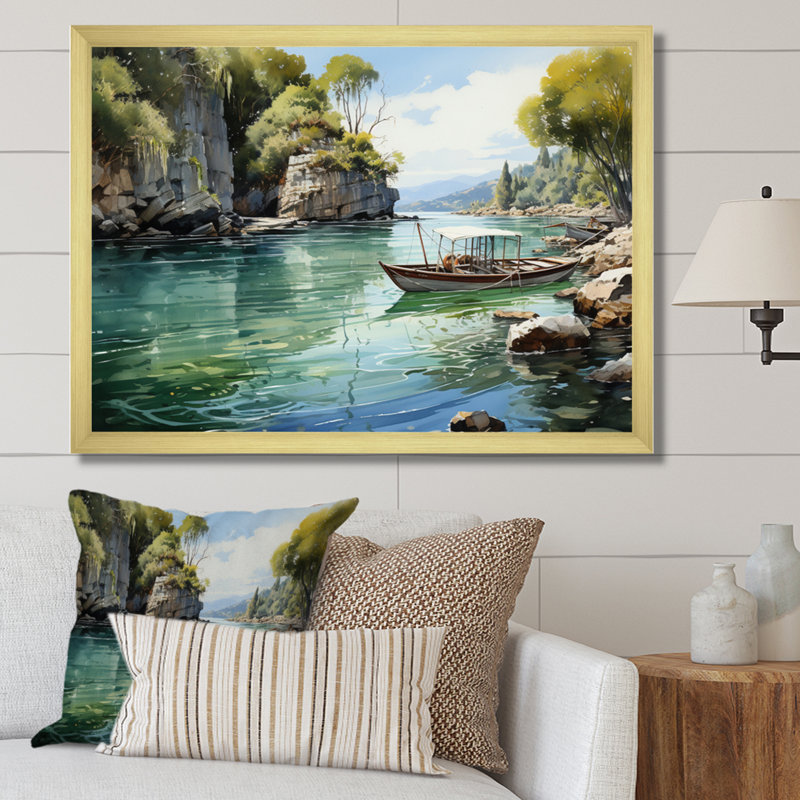 " Boat In Vietnam Tropical Paradise ", Cadre photo doré simple, H 34 po x l 44 po x P 1,5 po