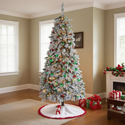 Arbre de Noël artificiel enneigé, avec 458 pointes en PE, 200 lumières colorées
