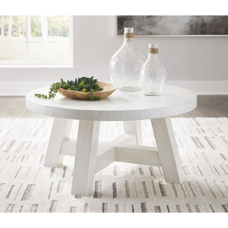 Off-White Round Wood Lift-Top Coffee Table