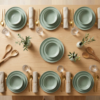 Service de table en porcelaine vert sauge Artisan Speckled (service de 18 pièces pour 6 personnes)