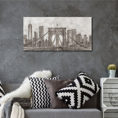 " Charcoal Brooklyn Bridge I " Painting Print