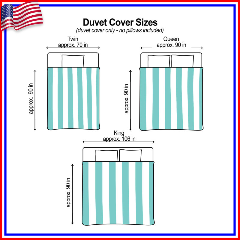 Teal Vertical Stripes Duvet Covers, Lit simple