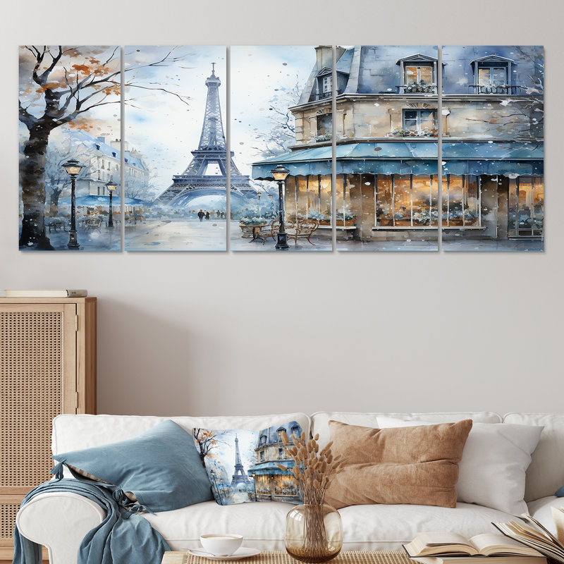«Gray Urban Parisian Street IV - Paris», art mural 5 pièces, H 28 po x l 60 po