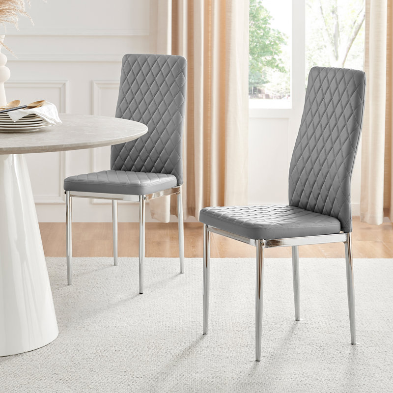 Marble Effect Melamine Dining Table and Chairs - 4 Luxury Faux Leather Dining Chairs, Grey/Silver