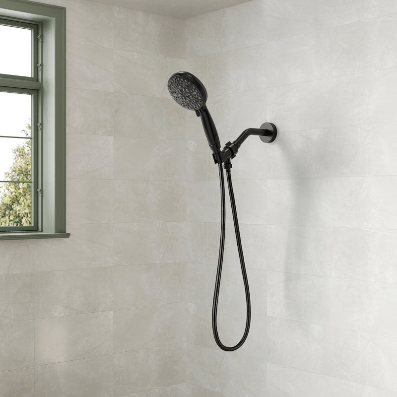 Pomme de douche à main haute pression à 5 réglages, fixation murale avec tuyau flexible de 59 po, bras de douche et jet économiseur d'eau de 1,8 gal / min