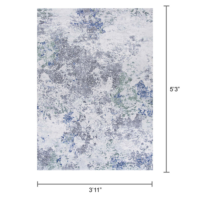 Tapis abstrait gris / bleu Kellems, Rectangulaire 3 pi 11 po x 5 pi 3 po