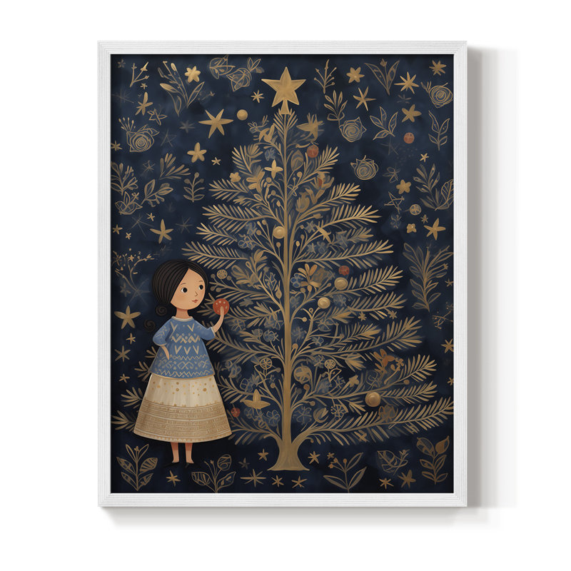 «Christmas Holiday Art DCXLV III», reproduction d'art encadrée - bois massif, H 15 po x l 12 po, Blanc