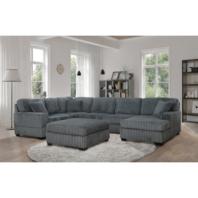 Canapé modulaire réversible en velours côtelé 4 pièces 142 po TITAN avec méridienne et repose-pieds