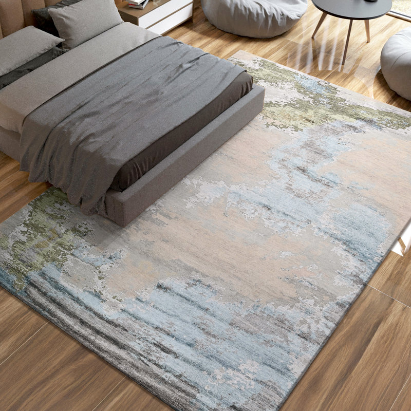 Hand Knotted Area Rug in Blue And Green, Rectangle 5' x 8'