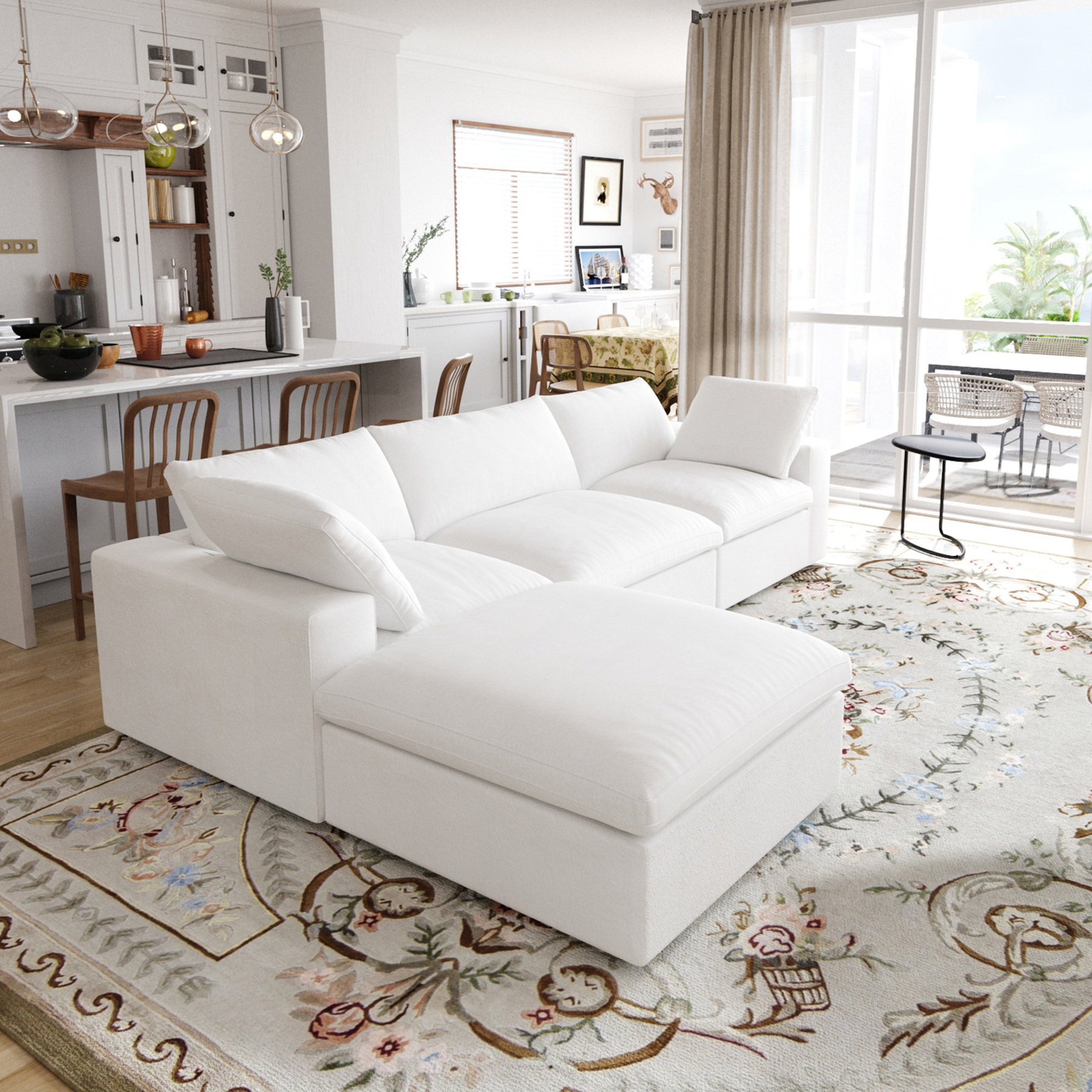 Orren Ellis Sky Cloud Sectional Sofa Washable Cover 120-Inch Linen L ...