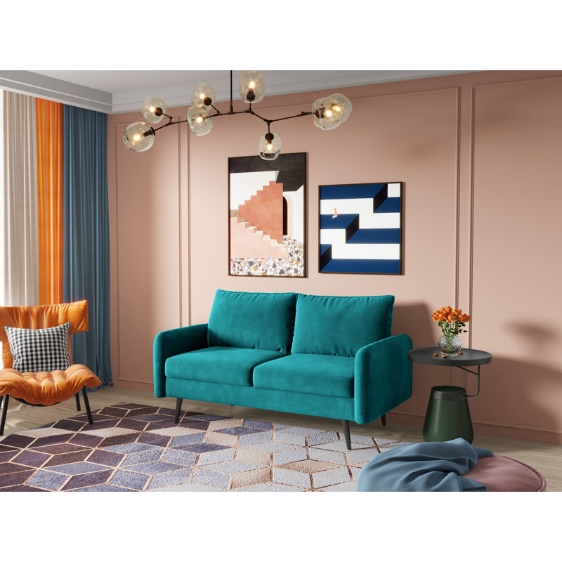 Elle-Jade Velvet Loveseat, Teal Blue Velvet, 33" H x 58" W x 30" D