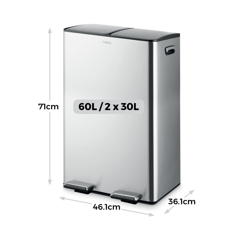 60 Litre Step On Recycling Bin, Grey