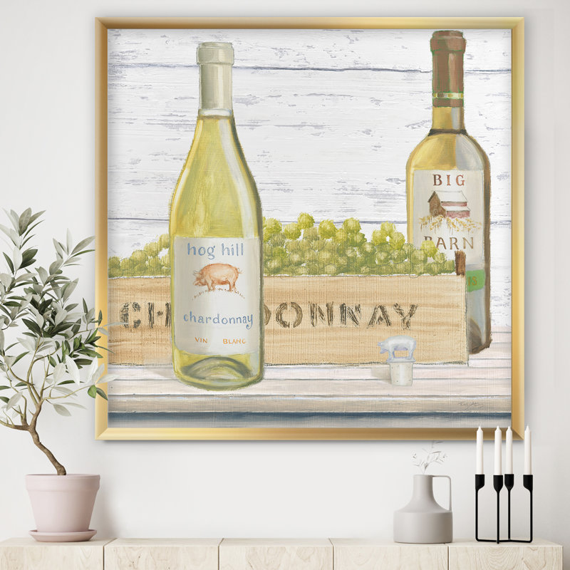 Cadre photo « blanc à bouteilles de vin chardonnay », reproduction sur toile, H 30 po x l 30 po x P 1 po, Cadre doré