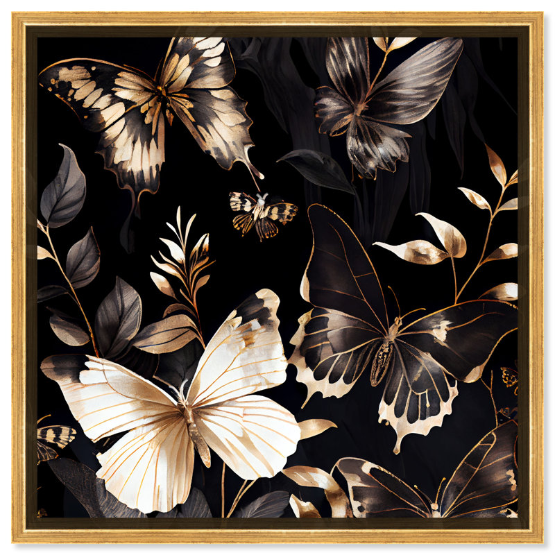 Art mural papillon élégant par papillon, Cadre doré, H 13 po x l 13 po