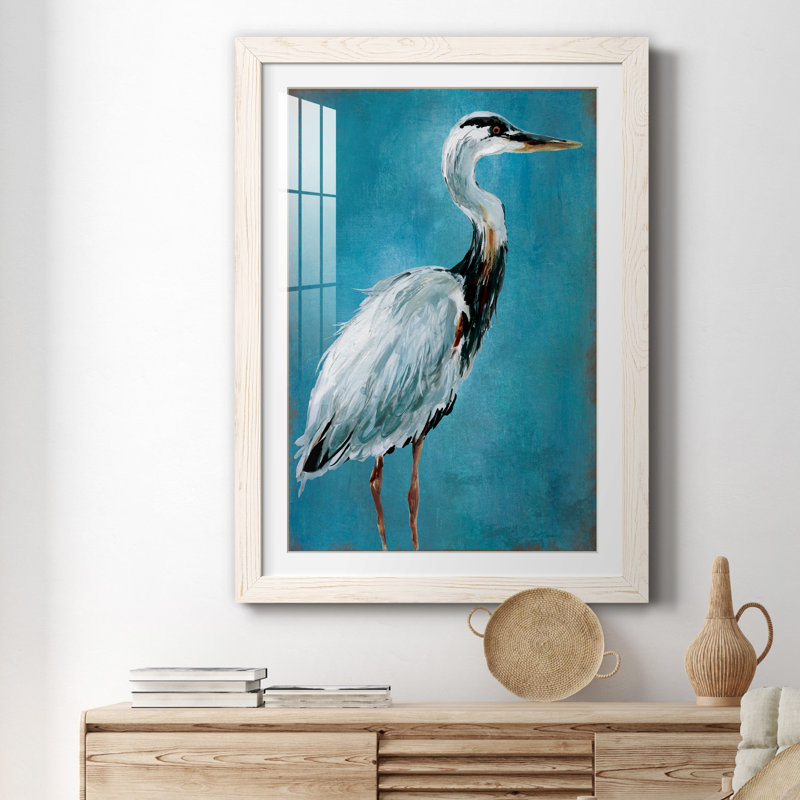 Great Blue Heron I - peinture encadrée, Cadre blanc, H 31 po x l 44 po x P 1 po