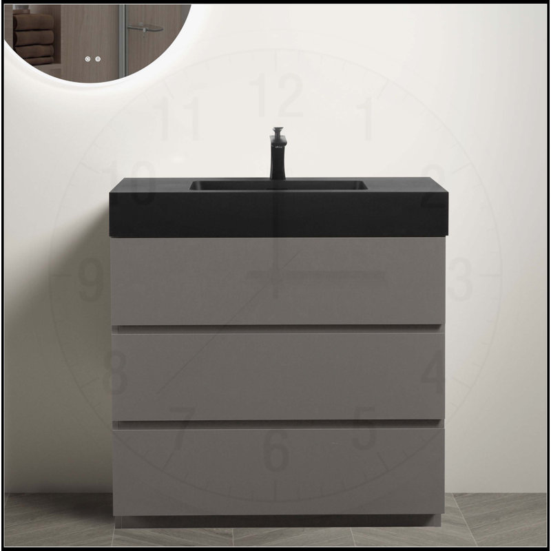 Meuble-lavabo de salle de bain avec lavabo, rangement et design moderne, Gris, 36"