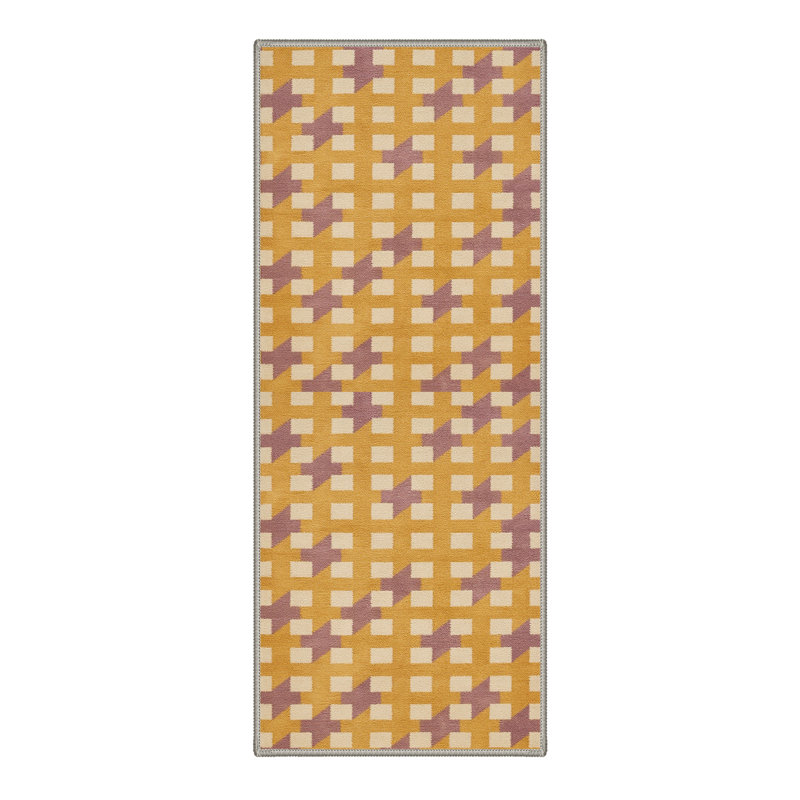 Abdellah Geometric Machine Washable Yellow/Beige/Purple Indoor Area Rug with Non-Slip Backing, Runner 2'3" x 6'