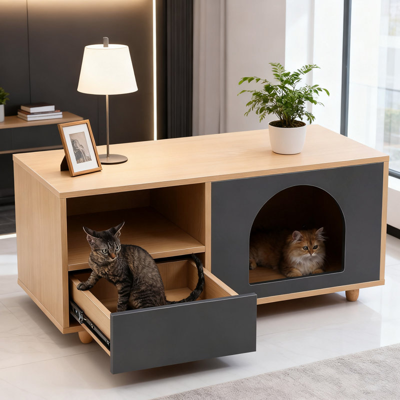 Enceinte de litière pour chat, table d'appoint avec condo pour animal de compagnie, tiroir