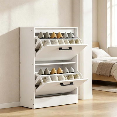 Armoire de rangement à chaussures mince avec séparateurs réglables et tiroirs rabattables