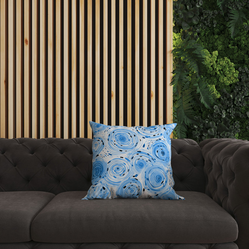 Blue Geometric Abstract Faux Suede Throw Pillow 16" x 16"