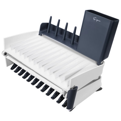 Foldable Countertop Dish Rack Set With Drainer In Grey