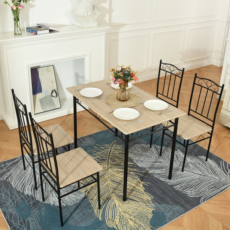 Mowgli 4 - Person Dining Set, Beech/Black/Beech