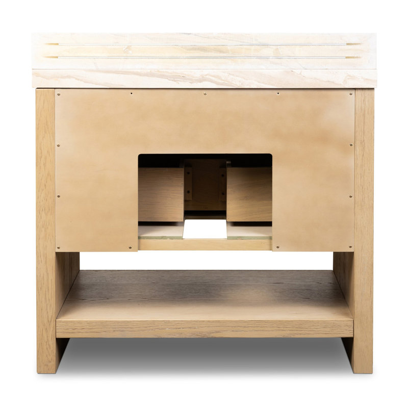 Meuble-lavabo simple Mattia, Satin Light Wash Oak, Sand Marble