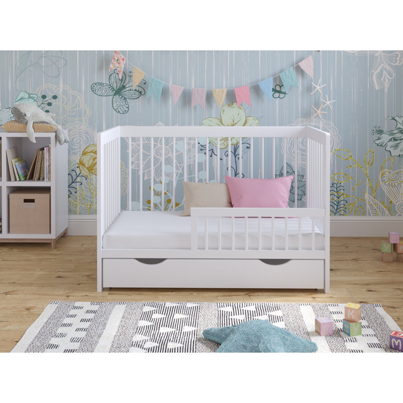 Adwolf Cot Bed with Drawer and Mattress, White