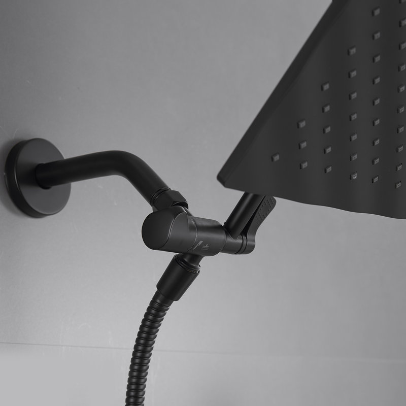 Modern 1-Spray Dual Tub Wall Mount Fixed And Handheld Shower Heads 2.5 GPM, Matte Black
