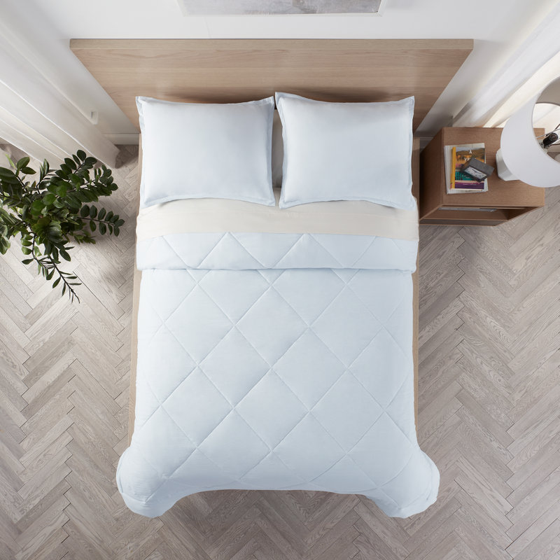 Serta Supersoft Cooling Bed Set, Reversible Bedding Comforter and Solid Sheet Set, Full / Double, Light Blue