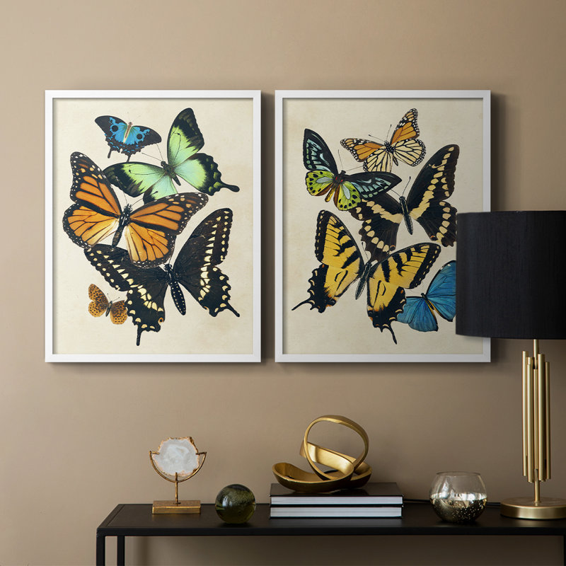 «Collage Butterflies I-Premium», reproduction encadrée prête à accrocher - aucun clou requis - aucun clou requis, Blanc