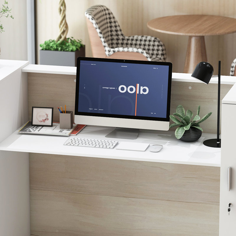 Gradon Rectangle Synthetic Laminate Reception Desk with Filing Cabinet