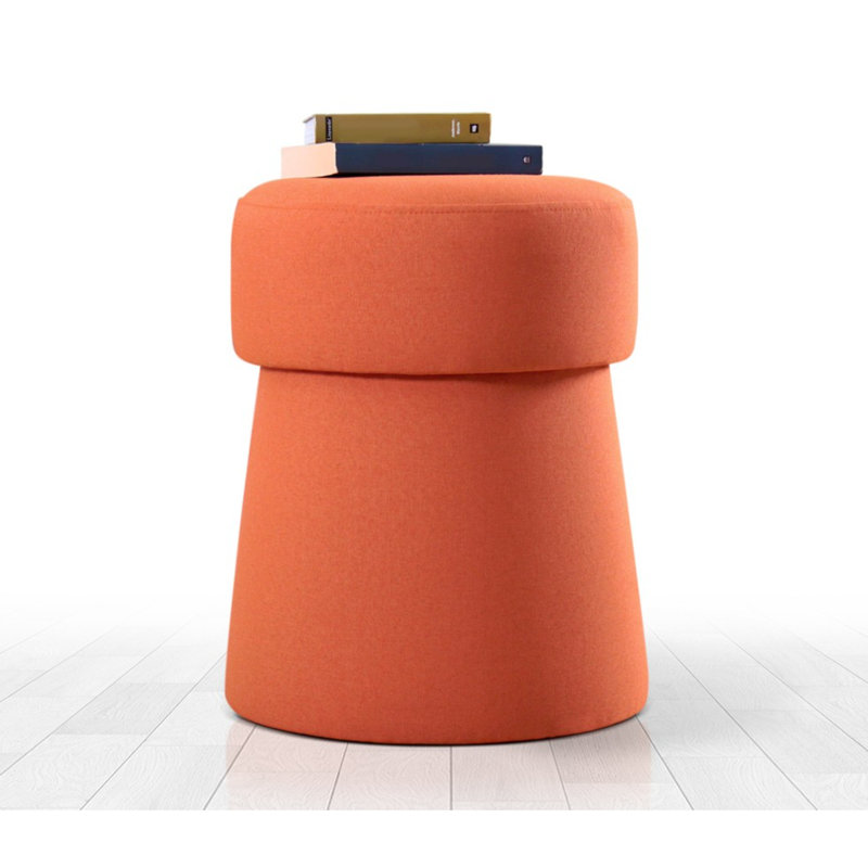 Stylish Pouffe Ottoman, Orange Solid Color, 19.7 x 15.7 inches | 50% Cotton & 50% Linen Fabric, 2.4-inch PVC Coated Hidden Legs | 35 DNS Orthopedic Sponge for Comfort | Perfect for Bohemian Home Decor