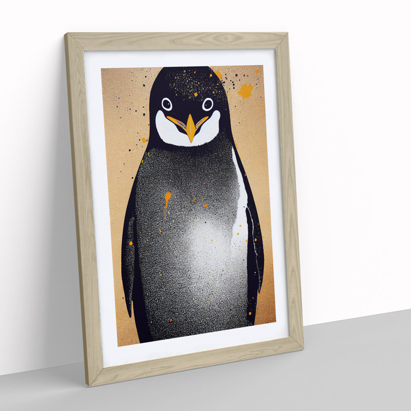 Penguin Graffiti No.1 - Wall Art, 48cm H x 36cm W, Oak Framed Paper, White