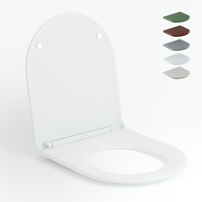  D Shape Toilet Seat Sage Green Duroplast Toilet Seats Soft Close, Easy-Clean Quick Release, White 