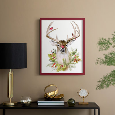 «Holiday Deer Collection B», reproduction encadrée - bois massif