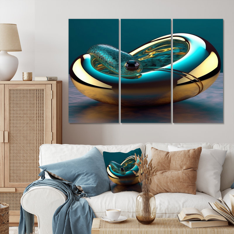 «Rhythm Of Infinity 3D Turquoise Gold Sphere IV», reproduction sur toile 3 pièces, H 28 po x l 36 po x P 1 po