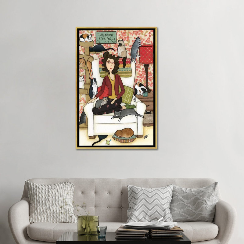 « Three Cats ago » par Jamie Morath-impression, Pas de tapis, H 48 po x l 32 po x P 1,5 po, Toile encadrée d'or