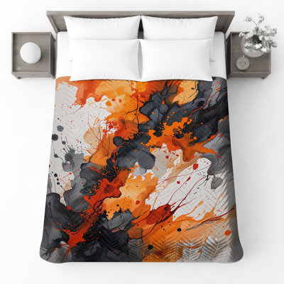 Couvre-lit matelassé orange et noir Splash Art