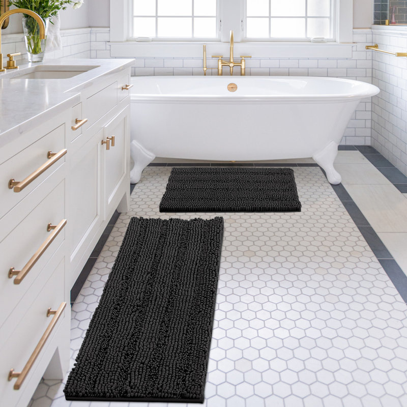 Ruhl Luxury Extra Plush Extra Soft Absorbent Chenille Bath Rugs Rubber Backing Quick Dry Machine Washable Bath Mats 2 Piece 17"x24 & 20"x32" Bath Mat Set