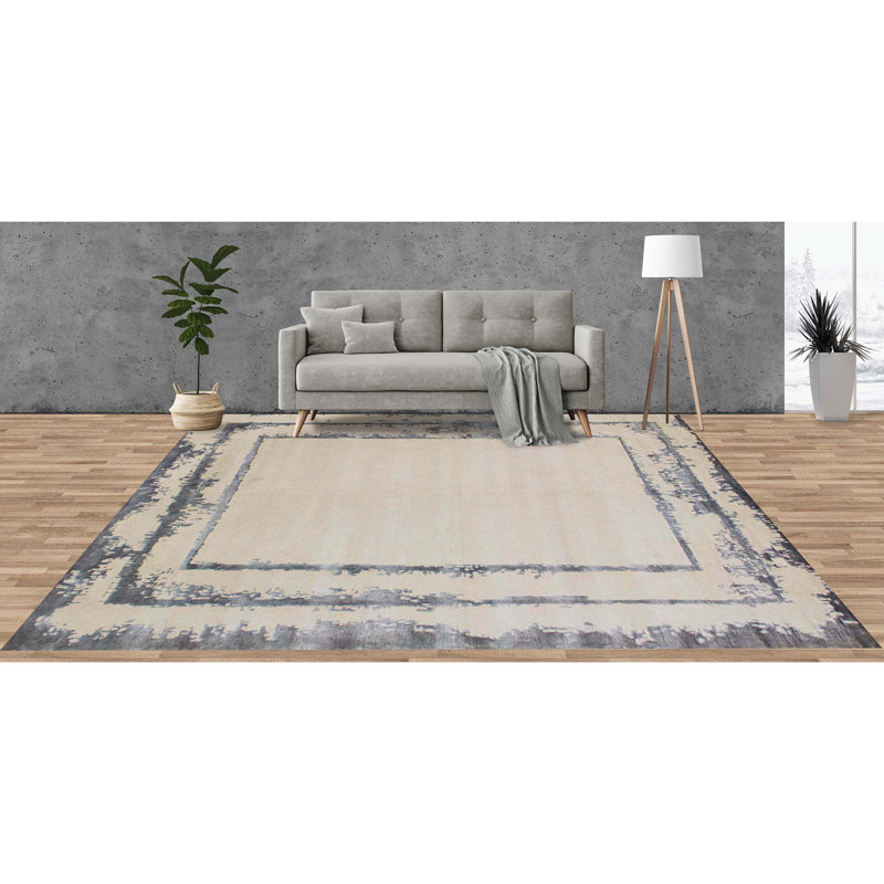 Tapis ivoire / argent noué à la main de haute qualité, Rectangle 9 pi x 12 pi