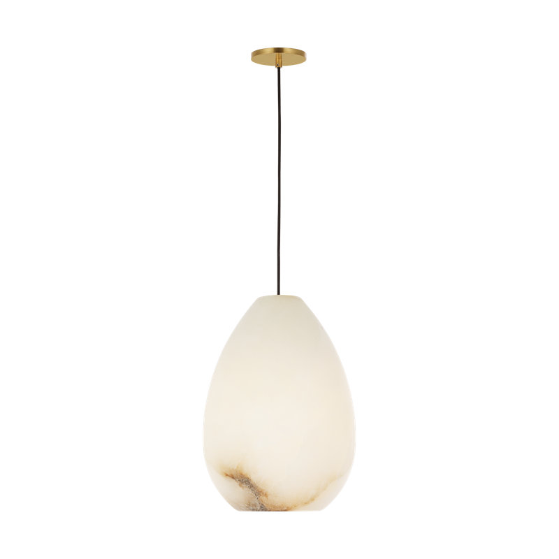 Sean Lavin Alina 1-light Pendant in Hand Rubbed Antique Brass with Alabaster shade, 13.3" H x 4.8" W, 1