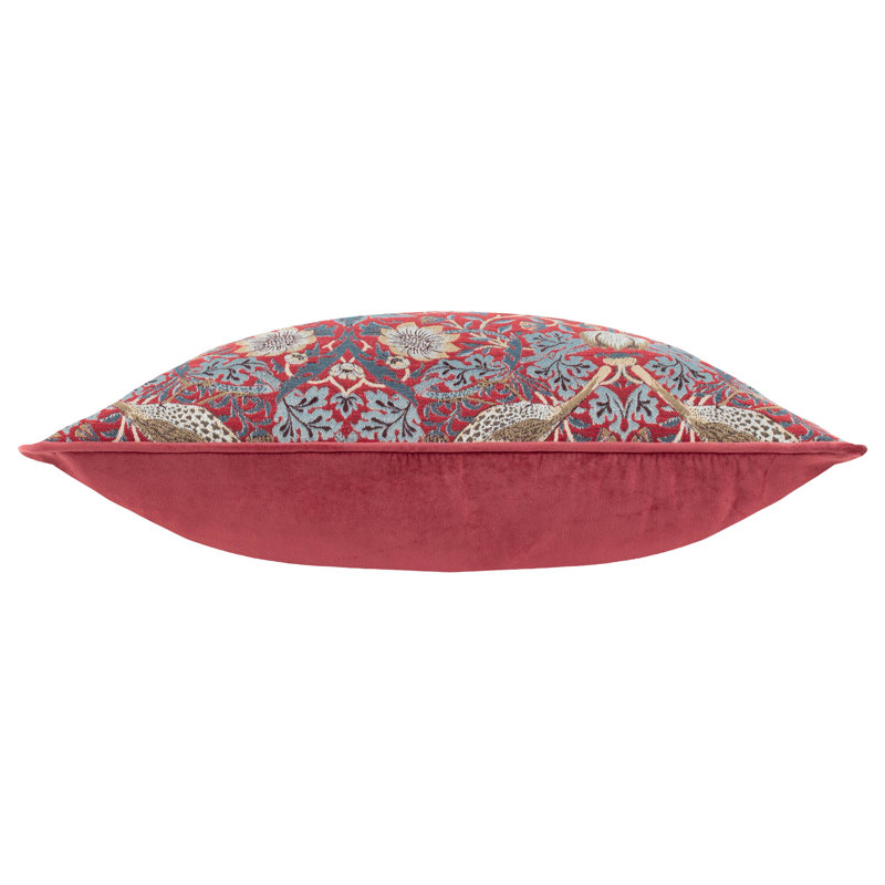 Strawberry Thief Floral Square Throw Pillow Cover, Red