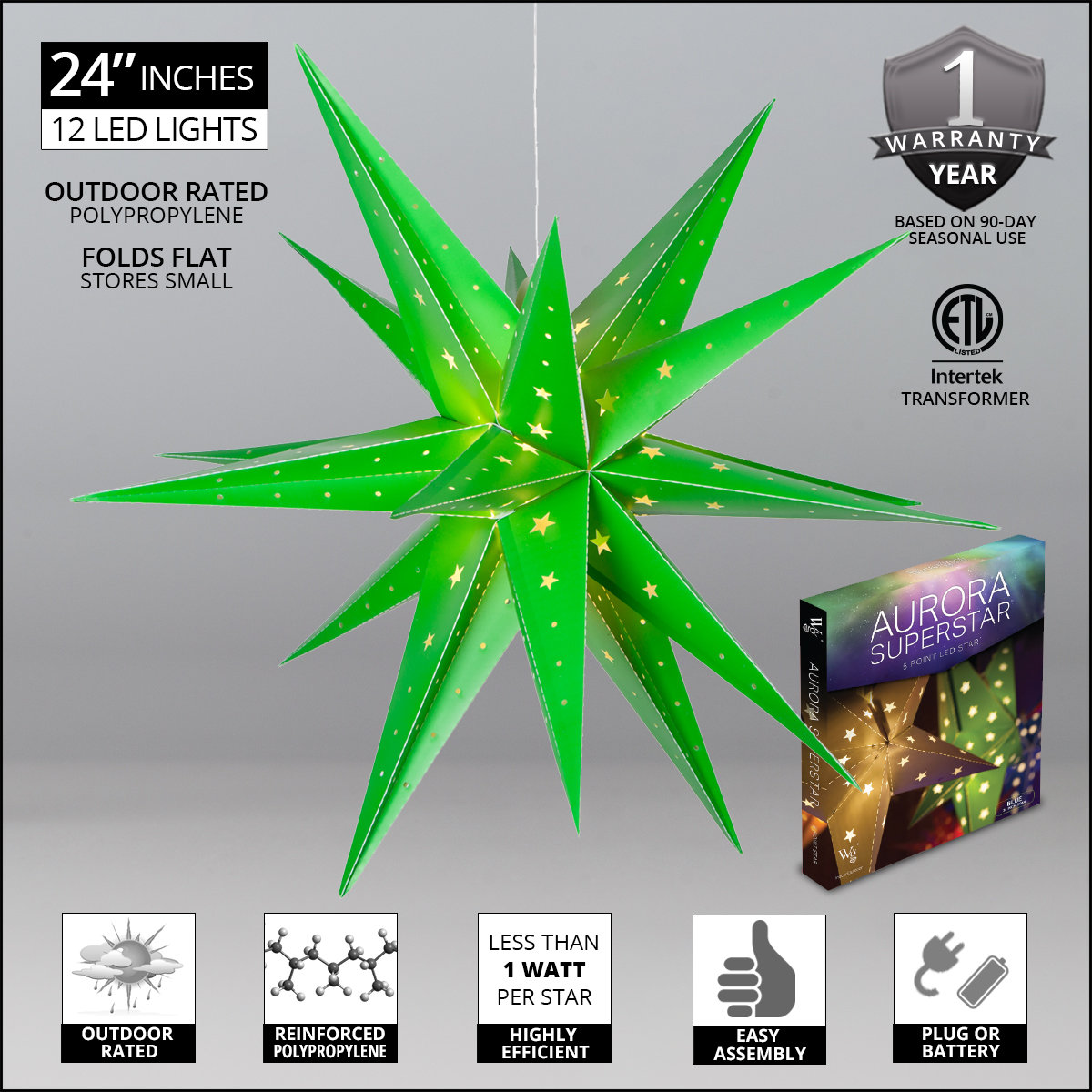 LED Lantern, 24" H x 24" W x 24" D, Green