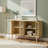 Beige Wooden Buffet Cabinet Glass Doors Adjustable Shelf Multi-Scene Use-873242829