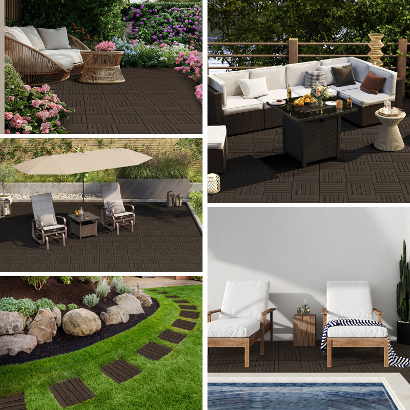 Wood Interlocking Deck Tiles for Indoor and Outdoor, Black