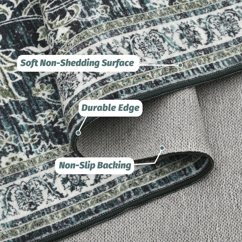 Machine Washable Rug Oriental Style Area Rug Vintage Design Rug Durable Floor Carpet Easy-Cleaning Rug, Runner 2' x 6'
