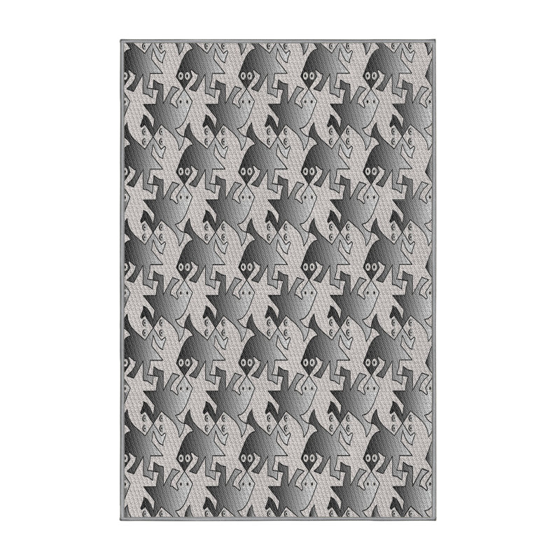 Tapis gris/zone noire à motifs, Rectangle 7 pi x 9 pi